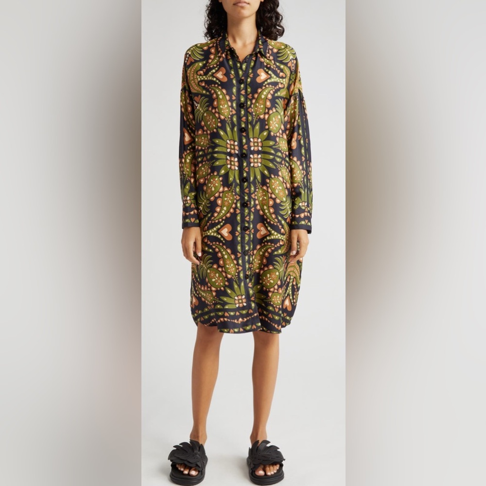 FARM Rio Marina Scarf Print  Long Sleeve Cuffed Shirt Dress
